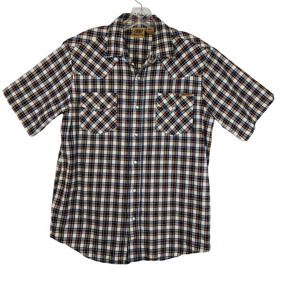 Skechers Plaid Pearl Snap Western Shirt Sz M Work Flap Pockets Short Sleeve Norm - Picture 1 of 12